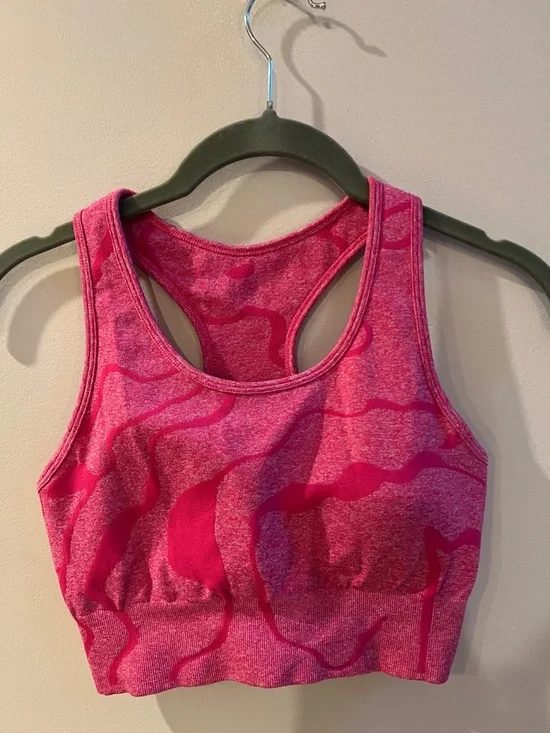 Pink Patterned Racerback Sports Bra With Inserts Quality - Picture 1 of 3